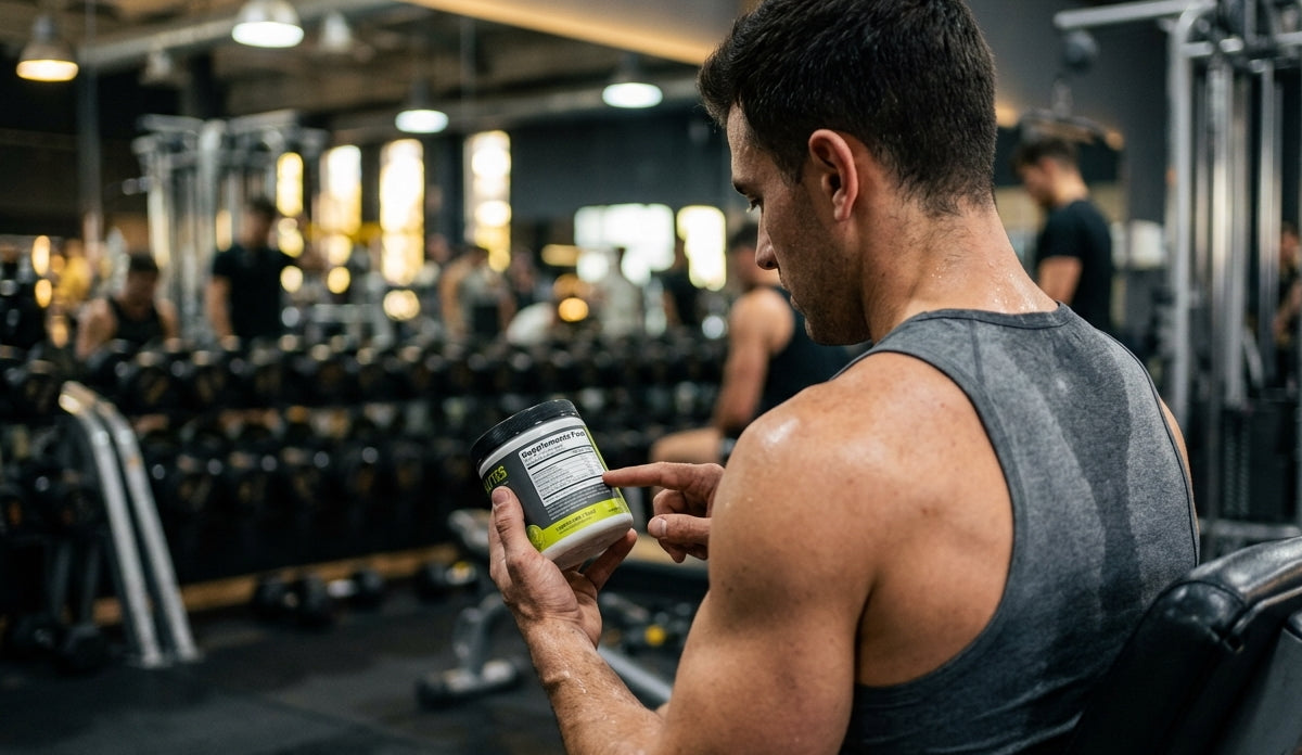 A man reads the ingredients of an electrolyte product with stevia
